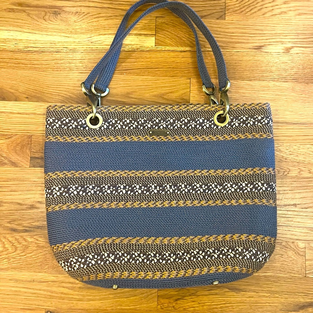 Eric Javits large tote blue gold woven bag perfect purse